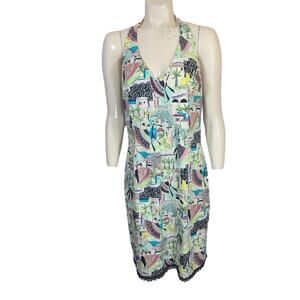 Muse‎ Halter Dress Multicolor Mixed Print Backless Sleeveless Women's Size 14